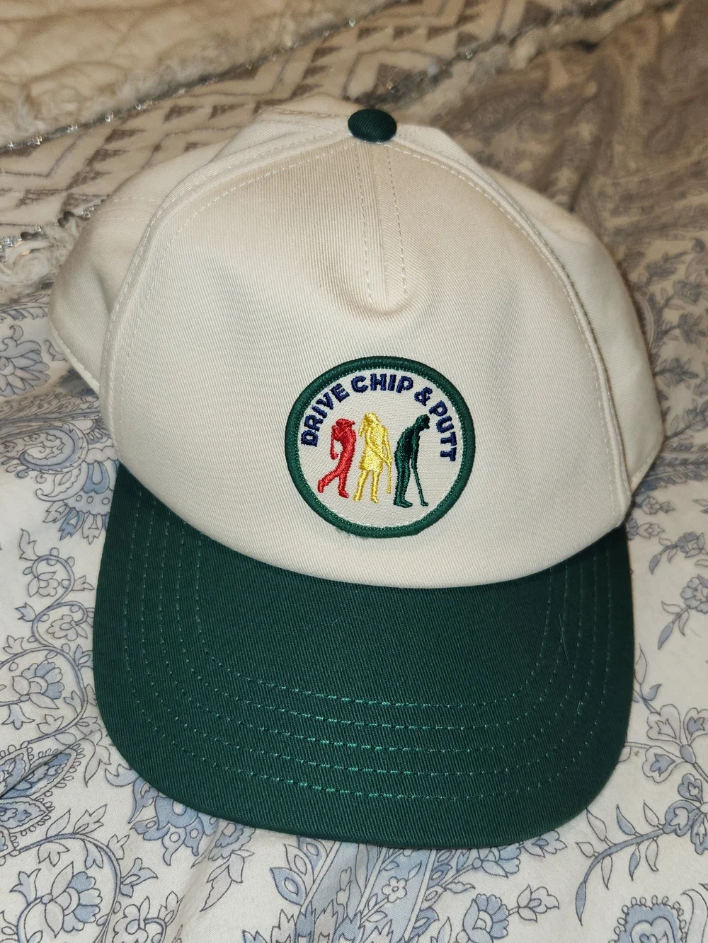 Vintage Cream and Green 'Drive Chip & Putt' Golf Cap